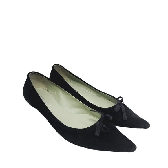 Prada Suede Bow Flats Shoes Women's Size 38.5 Black US 8.5 Slip On Fairy Goth - Picture 13 of 13